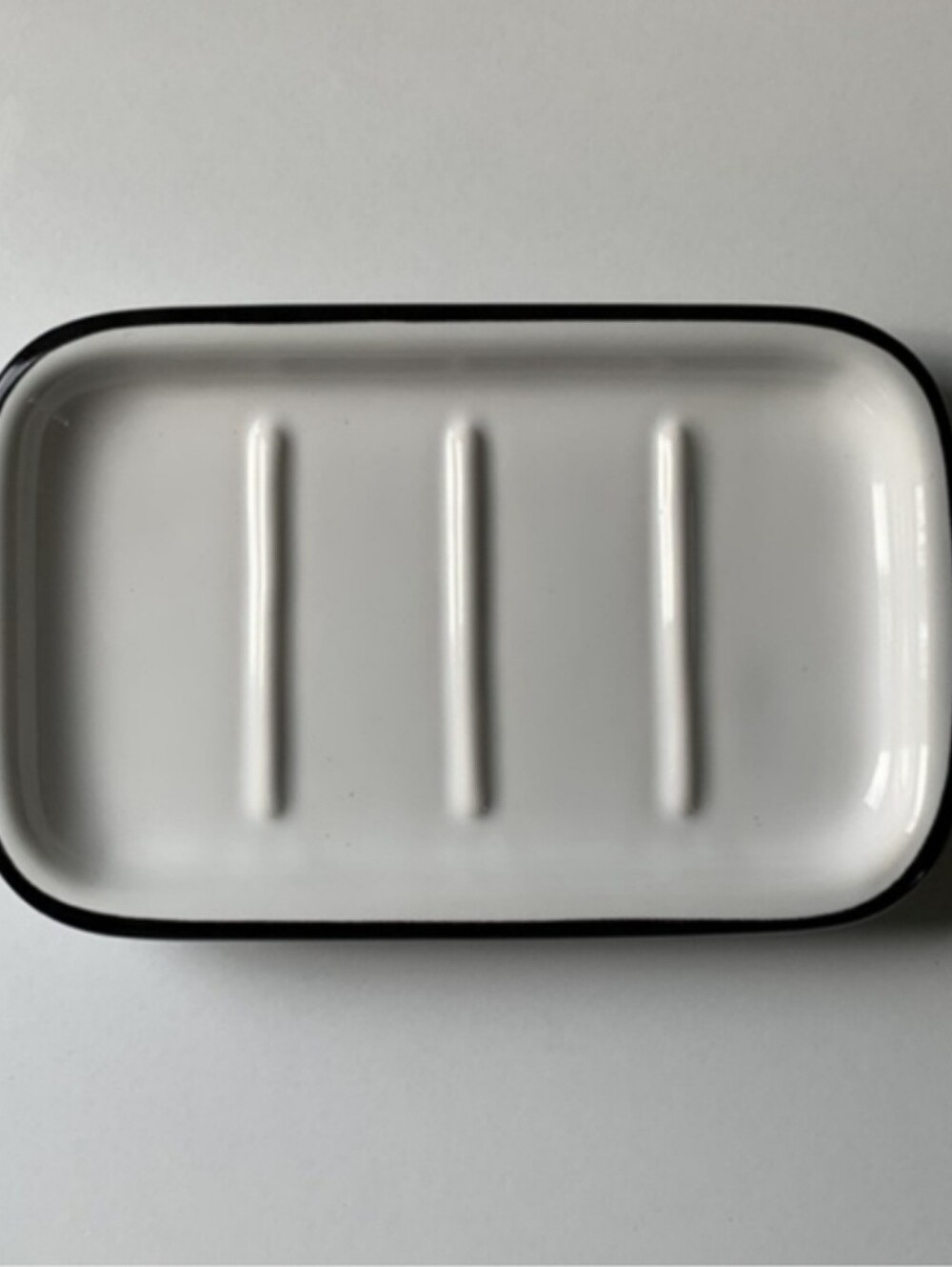 Hearth And Hand Farmhouse White Enamel Soap Dish with Black Rim Set Of 2